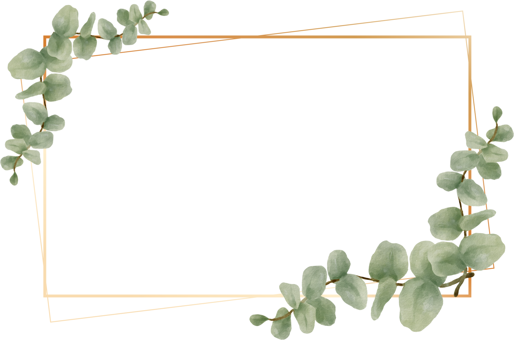 Green Eucalyptus Leaf Watercolor Geometric Gold Frame